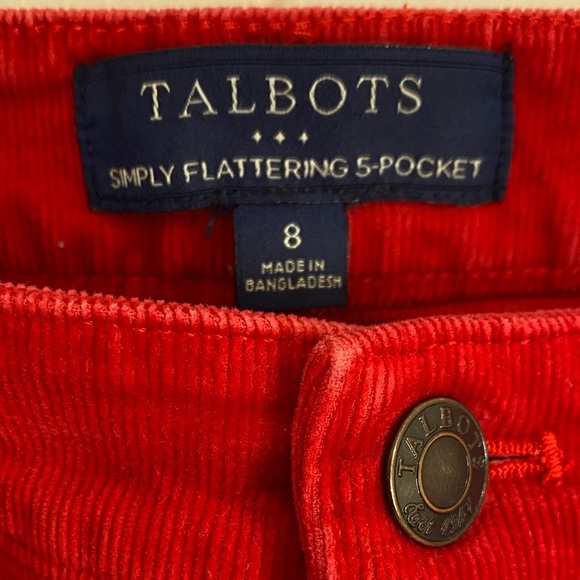 Talbots Corduroy Pants Simply Flattering 5-Pocket Straight Leg Red Size 8 - Picture 2 of 10